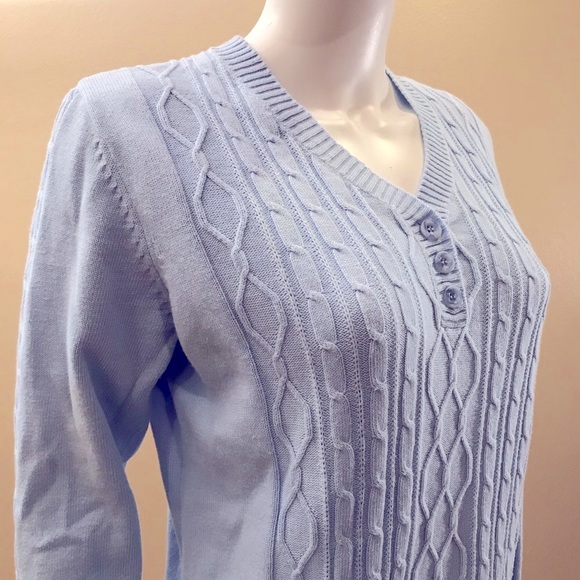 Karen Scott Knit Sweater Womens Size Medium Petite Blue Pullover V Neck Cotton - Picture 2 of 14